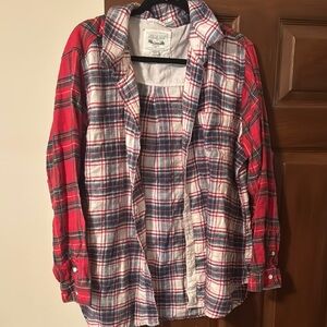 Red and White Plaid Button-Up Shirt